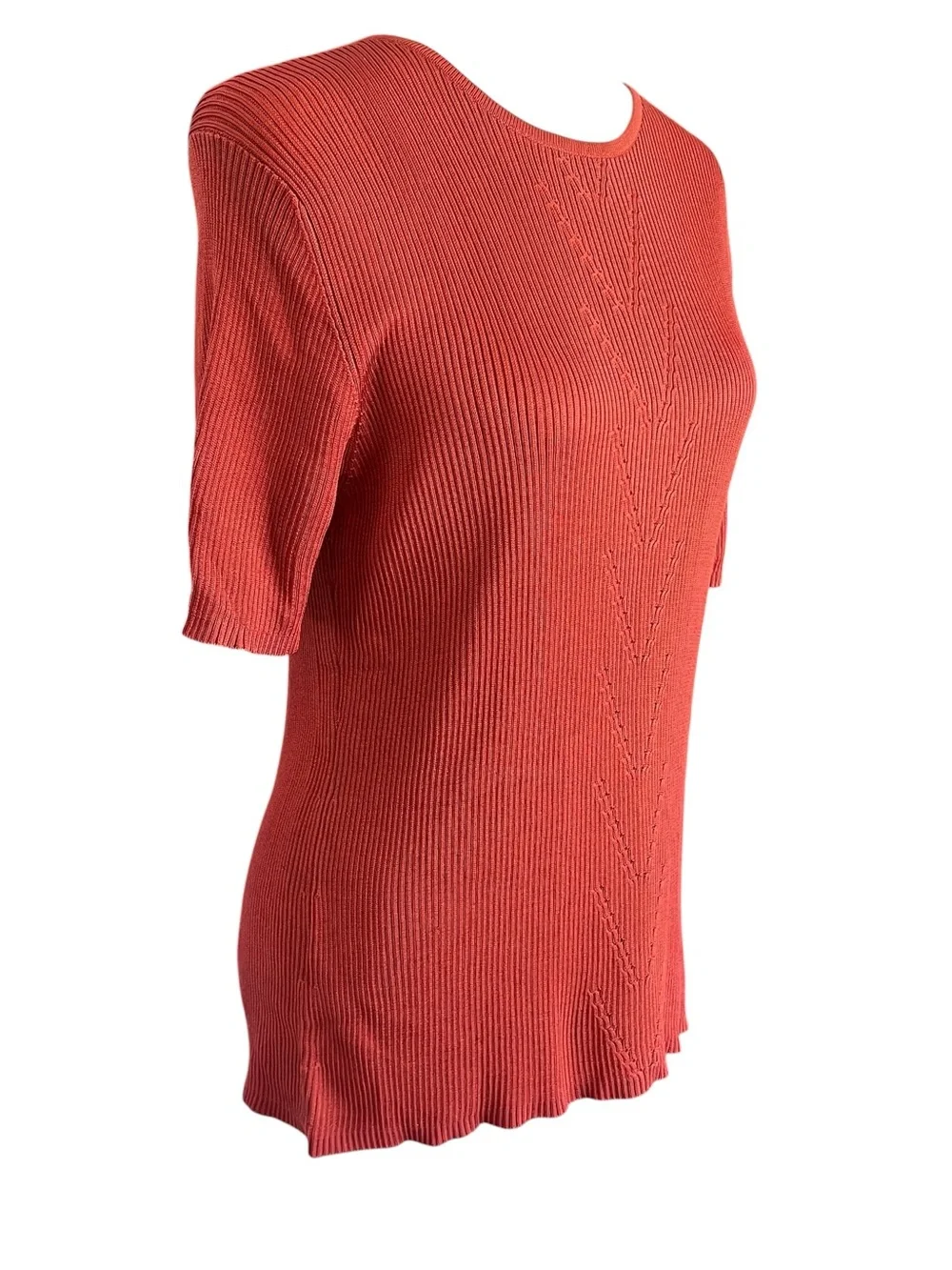 Vintage Katherine Kelly Silk Sweater Top Short Sleeve Ribbed Orange Womens Large